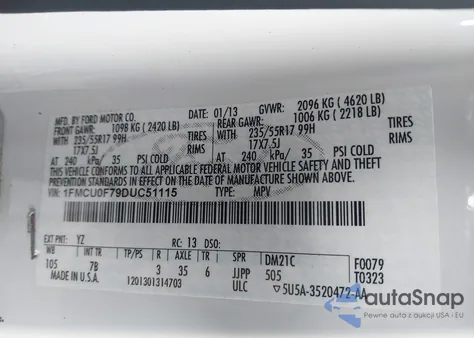 2013 Ford Escape S from USA, damaged, VIN 1FMCU0F79DUC51115